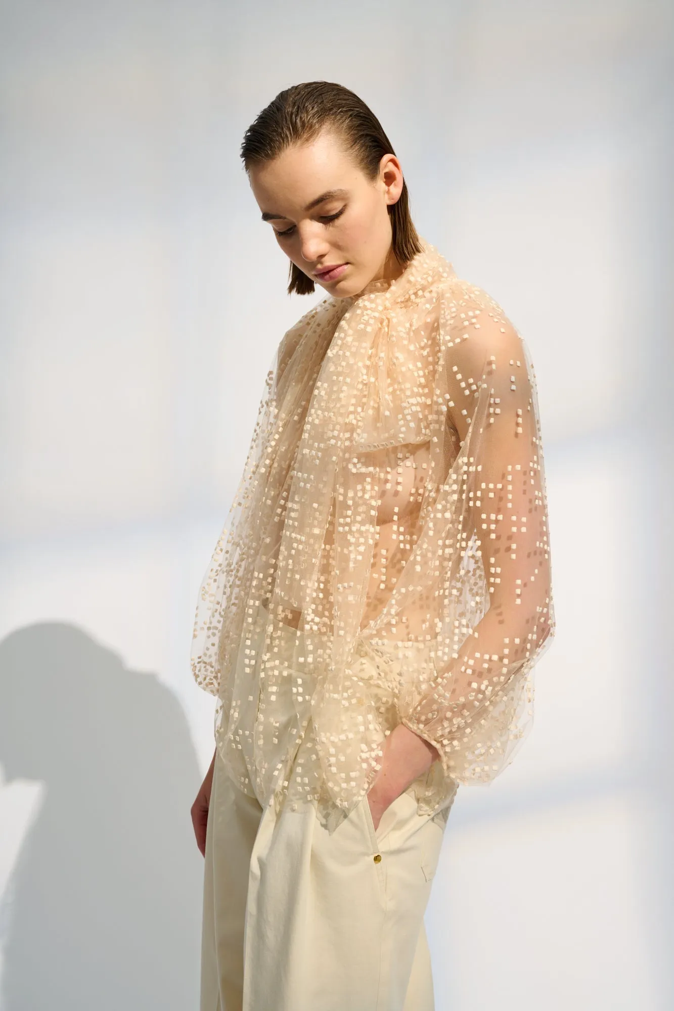 Abella Tulle Blouson Sleeve Blouse - Blush
