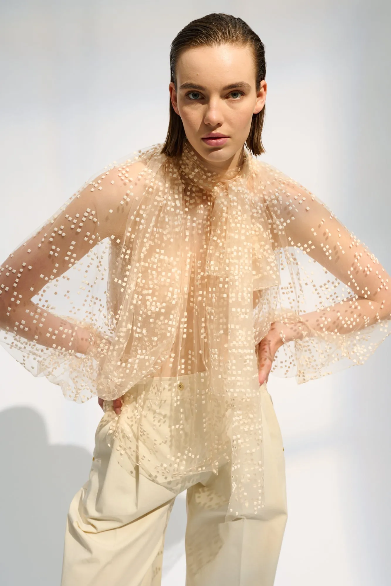 Abella Tulle Blouson Sleeve Blouse - Blush