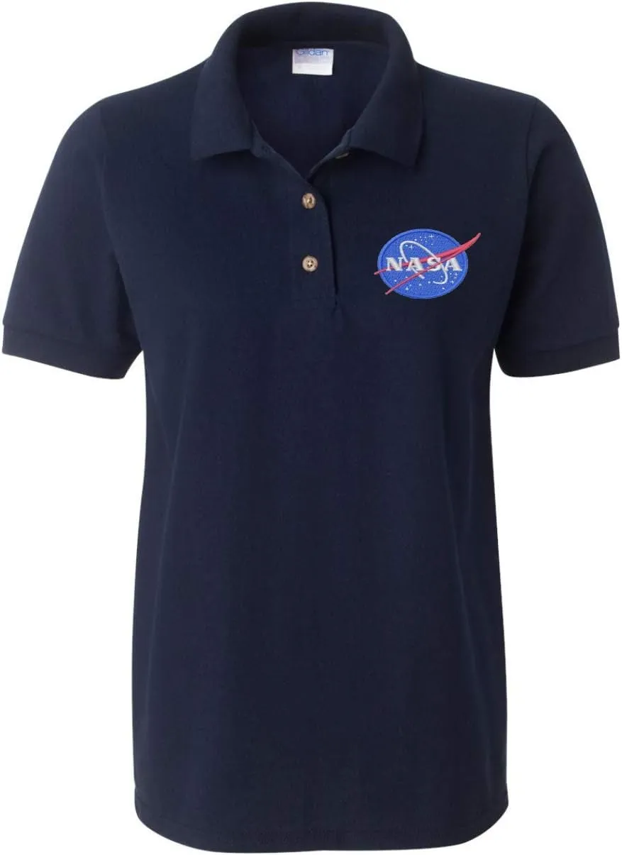 ALLNTRENDS Women's Polo Shirt NASA Embroidered Space Tshirt