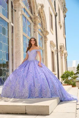 Amarra 54220 Quinceanera Size 8 Lilac Ball Gown Formal Dress Sheer Crystal Lace Train Fringe off the shoulder