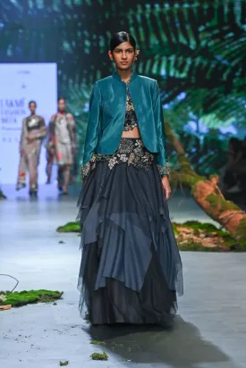 Black Embroidered Lehenga Set With Jacket