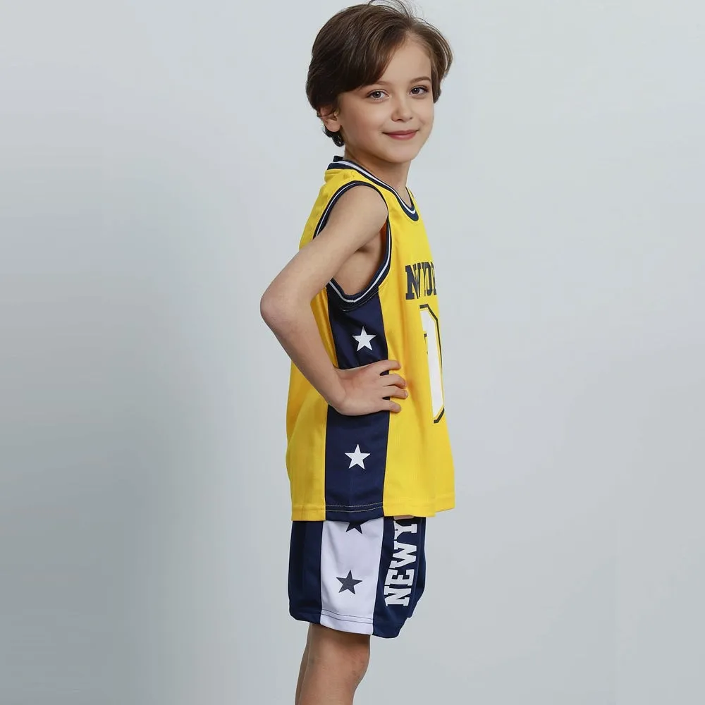 Boys Girls New York Basketball Jersey Kids Yellow Basketball Shirt and Shorts Kits