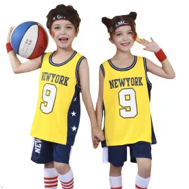 Boys Girls New York Basketball Jersey Kids Yellow Basketball Shirt and Shorts Kits