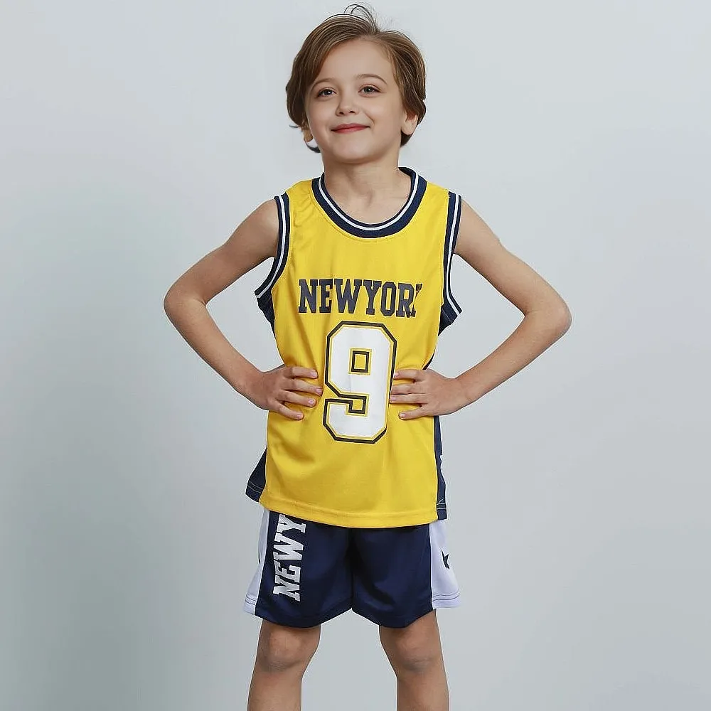 Boys Girls New York Basketball Jersey Kids Yellow Basketball Shirt and Shorts Kits