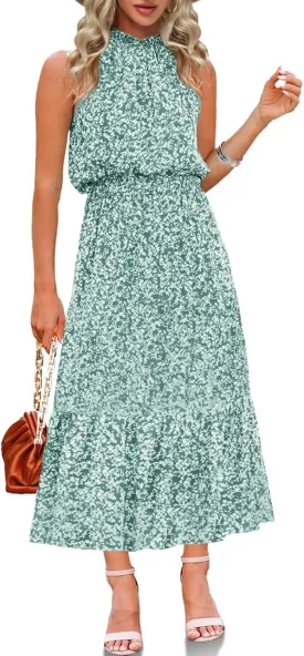Chang Yun Maxi Summer Dresses for Women Halter Sleeveless Floral Boho Sun Vacation Outfits Long Wedding Guest Dress