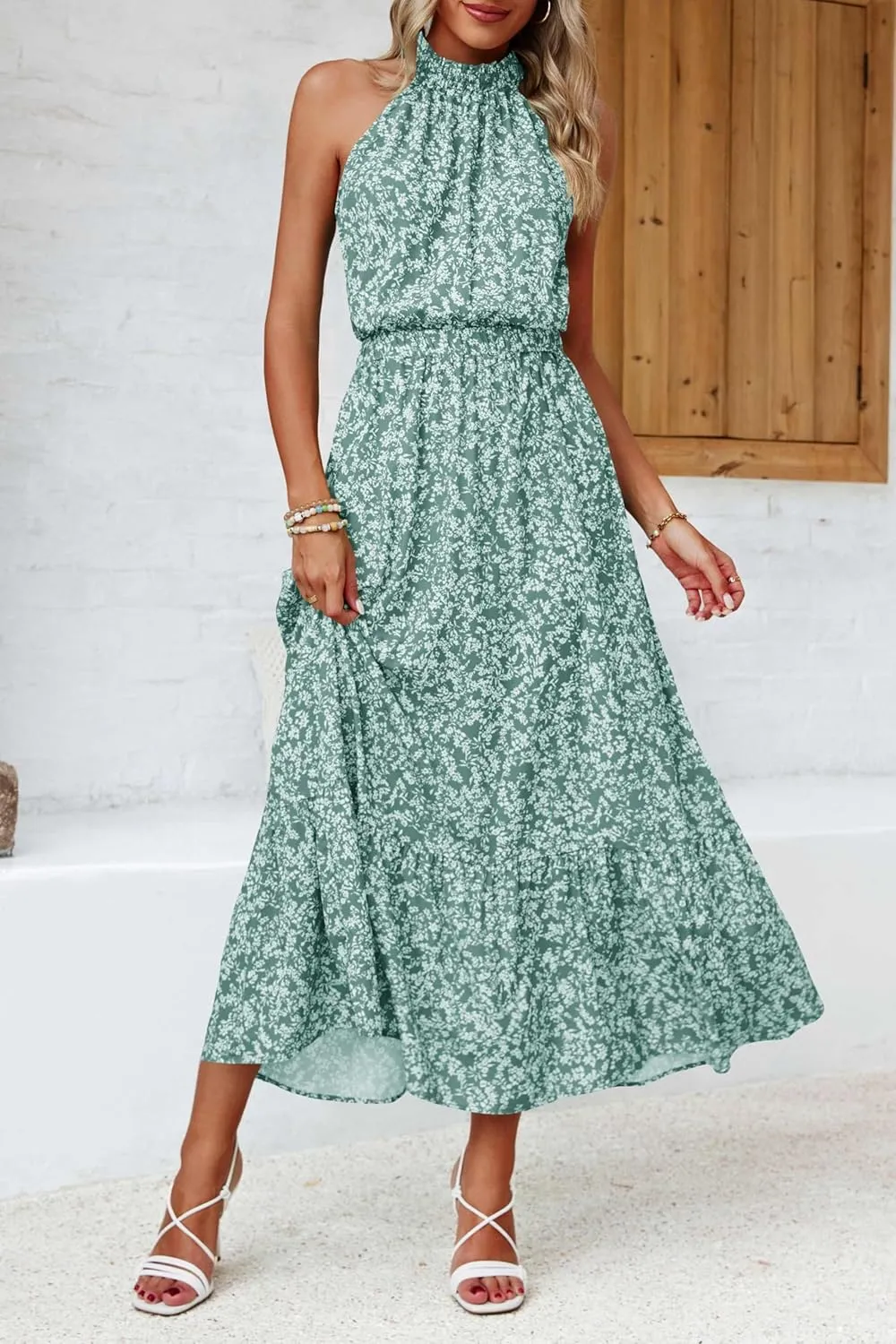 Chang Yun Maxi Summer Dresses for Women Halter Sleeveless Floral Boho Sun Vacation Outfits Long Wedding Guest Dress