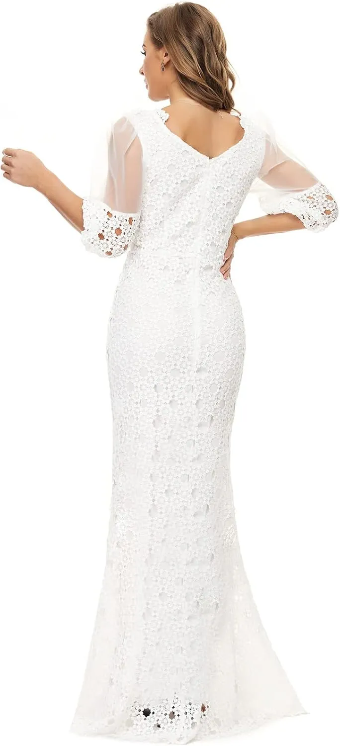 Cololura Elegant Plus Size Lantern Sleeve Hollow Bodycon Formal Gown Maxi Dress