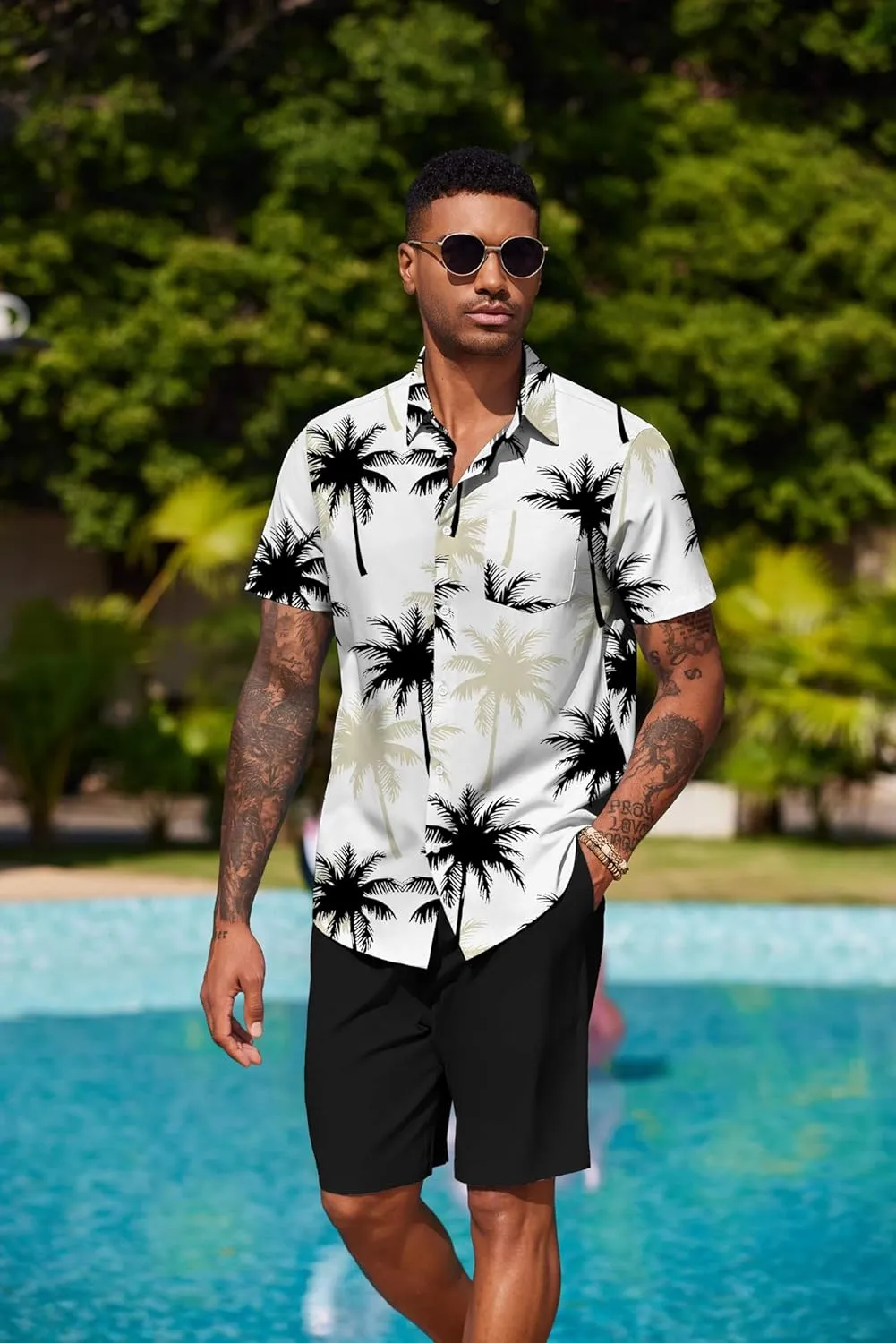 COOFANDY Men's Hawaiian 2 Piece Outfits Summer Beach Matching Set Short Sleeve Floral Shirts and Shorts