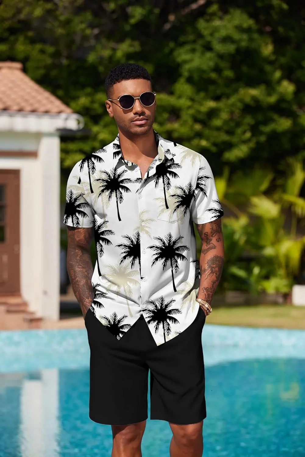 COOFANDY Men's Hawaiian 2 Piece Outfits Summer Beach Matching Set Short Sleeve Floral Shirts and Shorts
