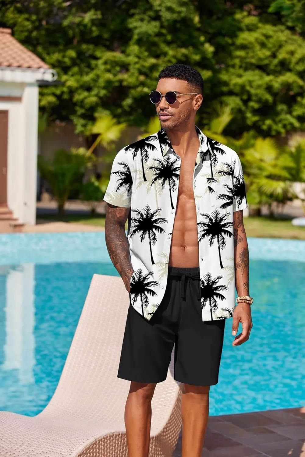 COOFANDY Men's Hawaiian 2 Piece Outfits Summer Beach Matching Set Short Sleeve Floral Shirts and Shorts
