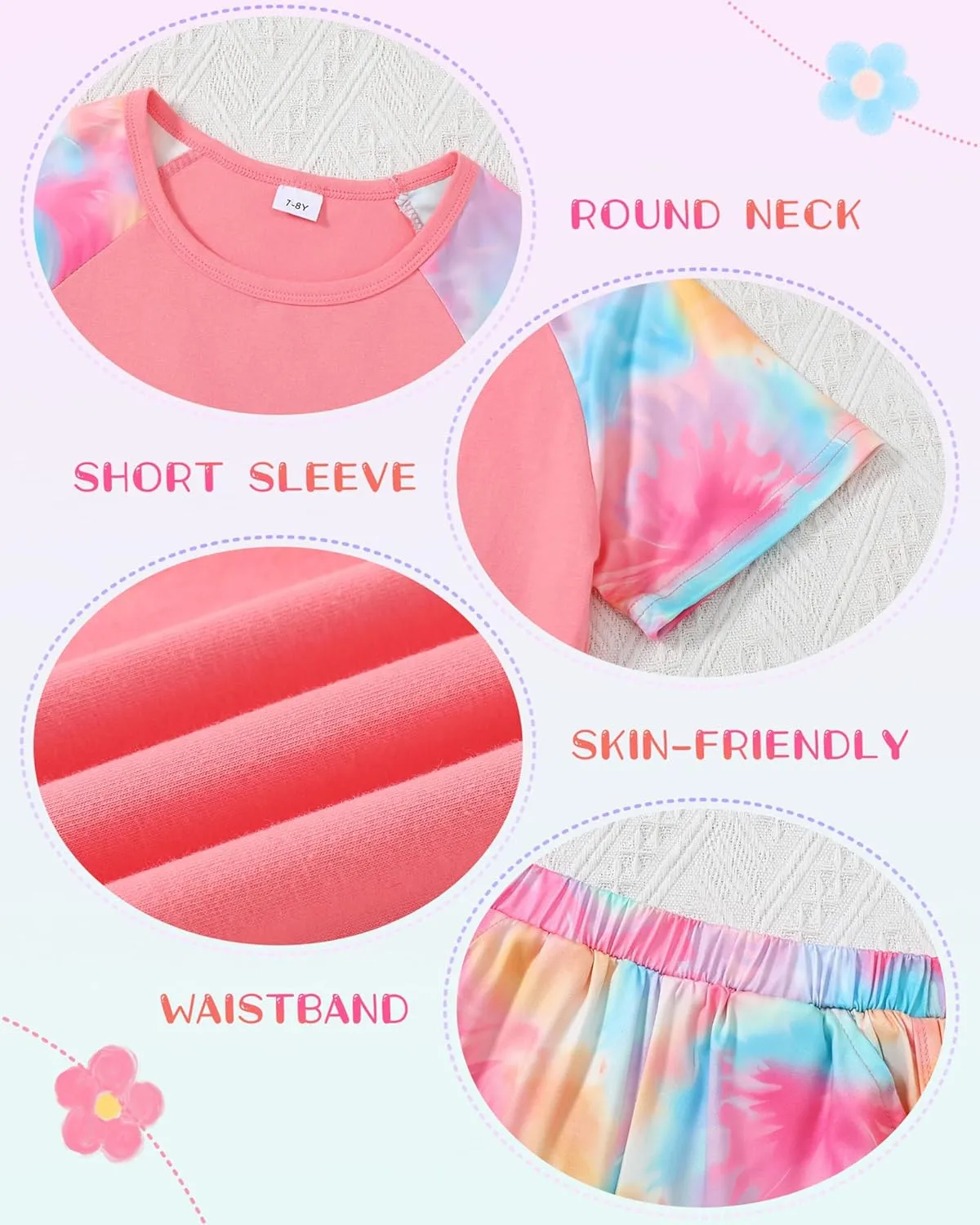 DISAUR Girls Summer Clothes 2 Piece Tie Dye Clothes for Girls T-Shirt and Shorts Set with Side Pockets 4-10 Years