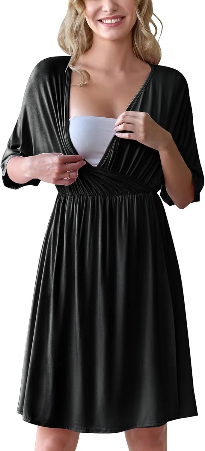 Ekouaer 3 in 1 Labor/Delivery/Hospital Gown Maternity Dress Nursing Nightgown Sleepwear for Breastfeeding