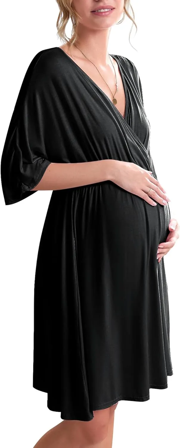 Ekouaer 3 in 1 Labor/Delivery/Hospital Gown Maternity Dress Nursing Nightgown Sleepwear for Breastfeeding