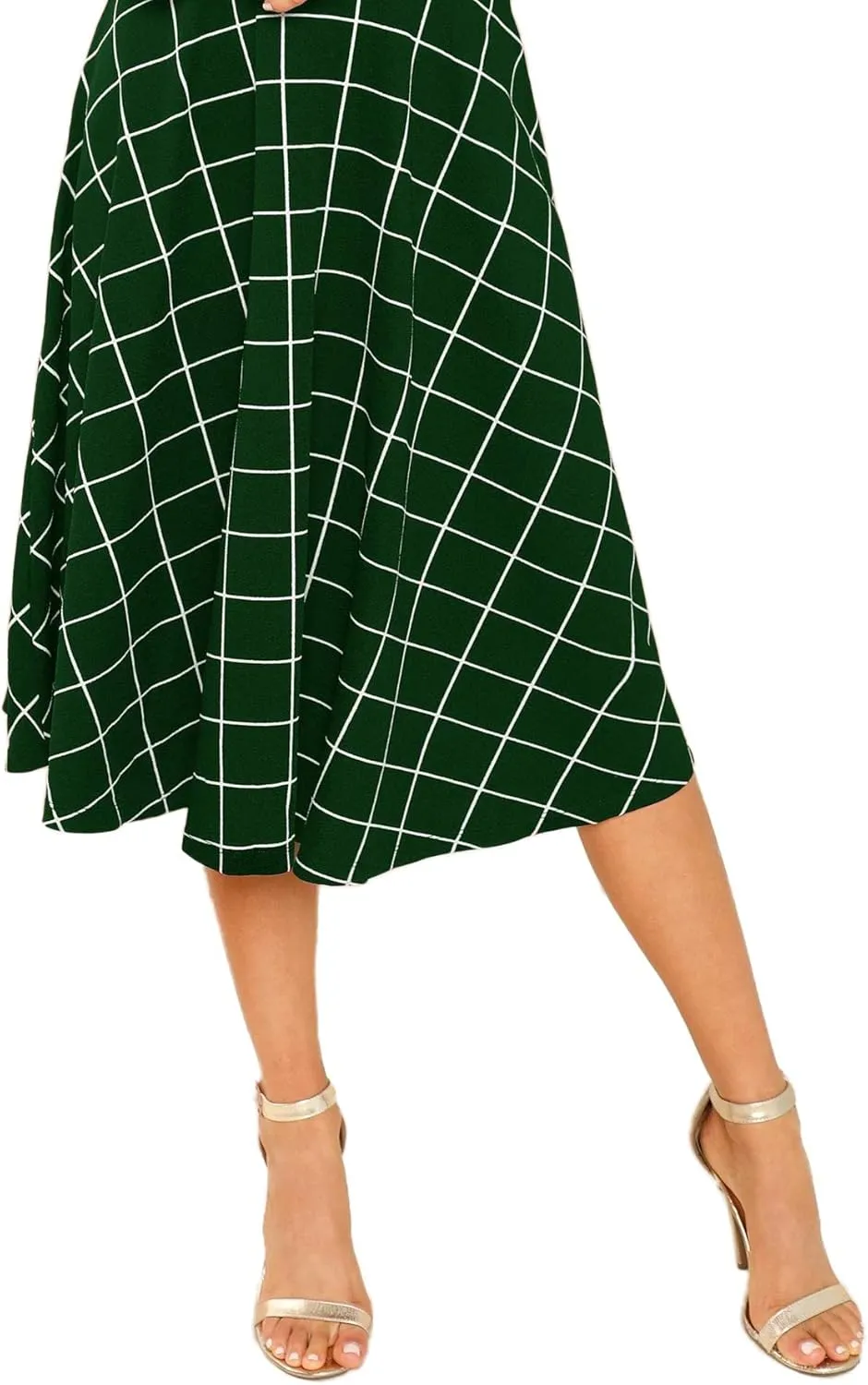 Floerns Women's High Neck Plaid Fit and Flare Midi Dress