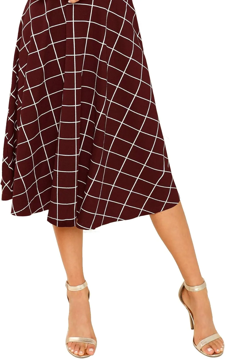 Floerns Women's High Neck Plaid Fit and Flare Midi Dress