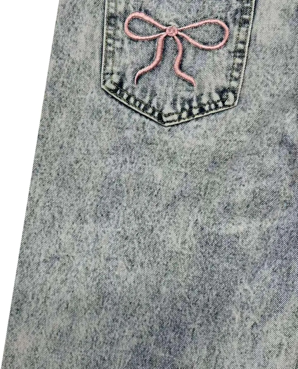 Girls Bow Jeans, Embroidered Cute Bow Baggy Y2k Barrel Jeans Low Rise Wide Leg Boyfriend Denim Pants for Women