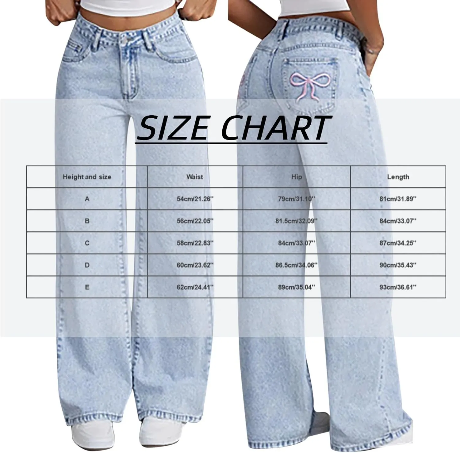 Girls Bow Jeans, Embroidered Cute Bow Baggy Y2k Barrel Jeans Low Rise Wide Leg Boyfriend Denim Pants for Women