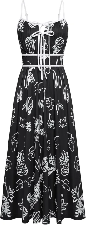 GRACE KARIN Women's 2025 Summer Casual Floral Boho Dress Spaghetti Strap Flowy Beach Maxi Dresses
