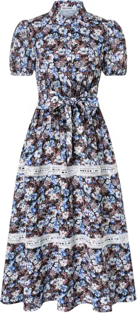 GRACE KARIN Women's 2025 Summer Floral Flowy Dresses Boho Tie Belt Short Puff Sleeve A Line Maxi Shirt Dress with Pocket