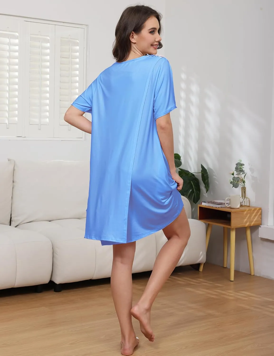 Hospital Gowns for Women Open Back Tear Away Snap Post shoulder Dress Short Sleeve Soft Adaptive Clothing with Pockets