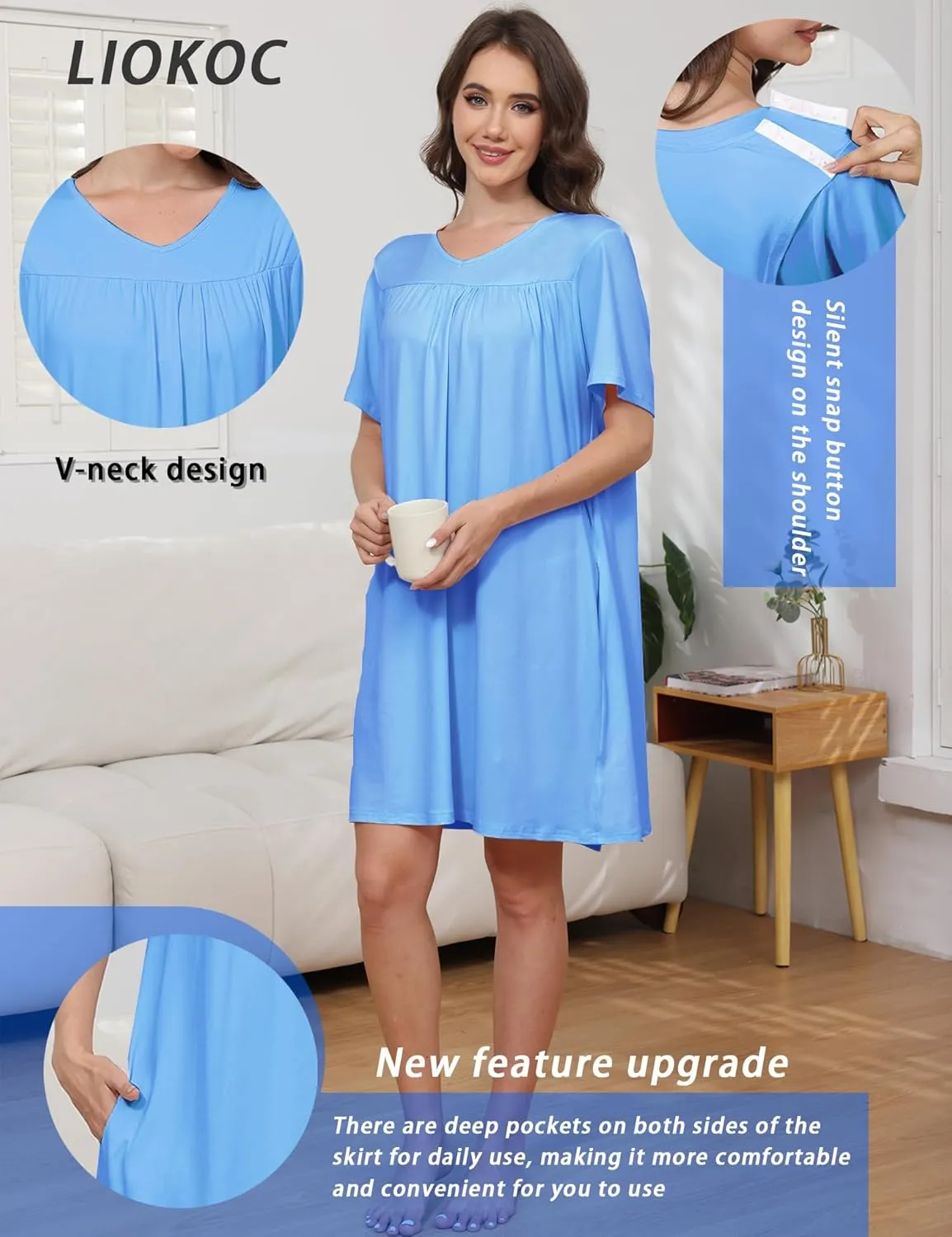 Hospital Gowns for Women Open Back Tear Away Snap Post shoulder Dress Short Sleeve Soft Adaptive Clothing with Pockets