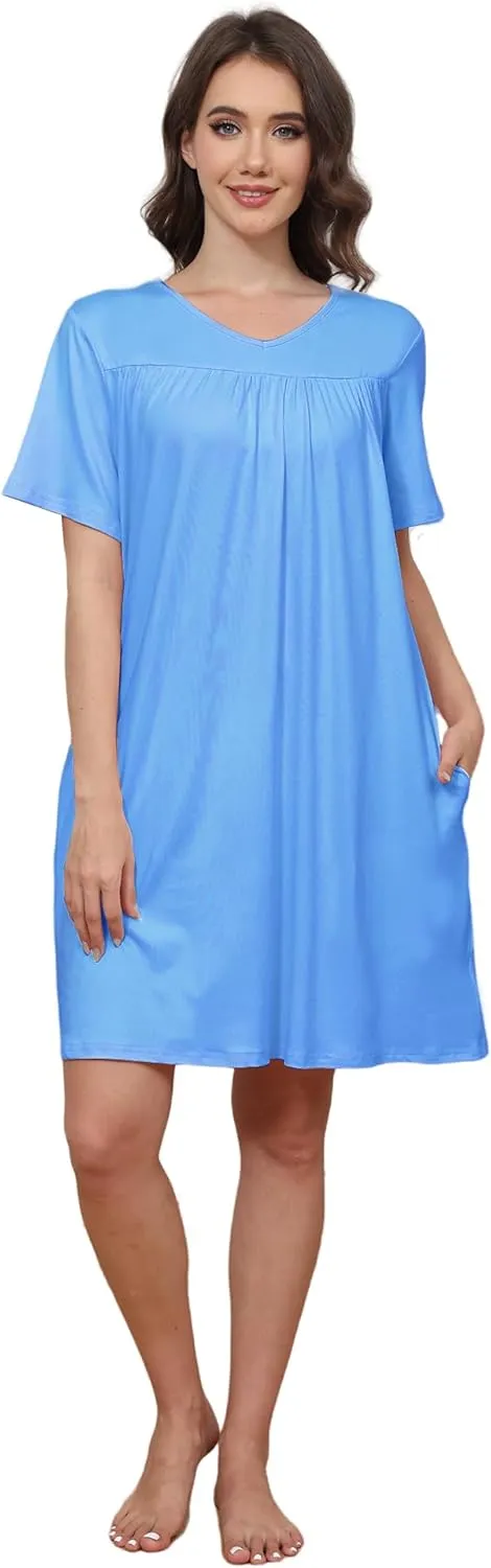 Hospital Gowns for Women Open Back Tear Away Snap Post shoulder Dress Short Sleeve Soft Adaptive Clothing with Pockets