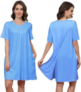 Hospital Gowns for Women Open Back Tear Away Snap Post shoulder Dress Short Sleeve Soft Adaptive Clothing with Pockets
