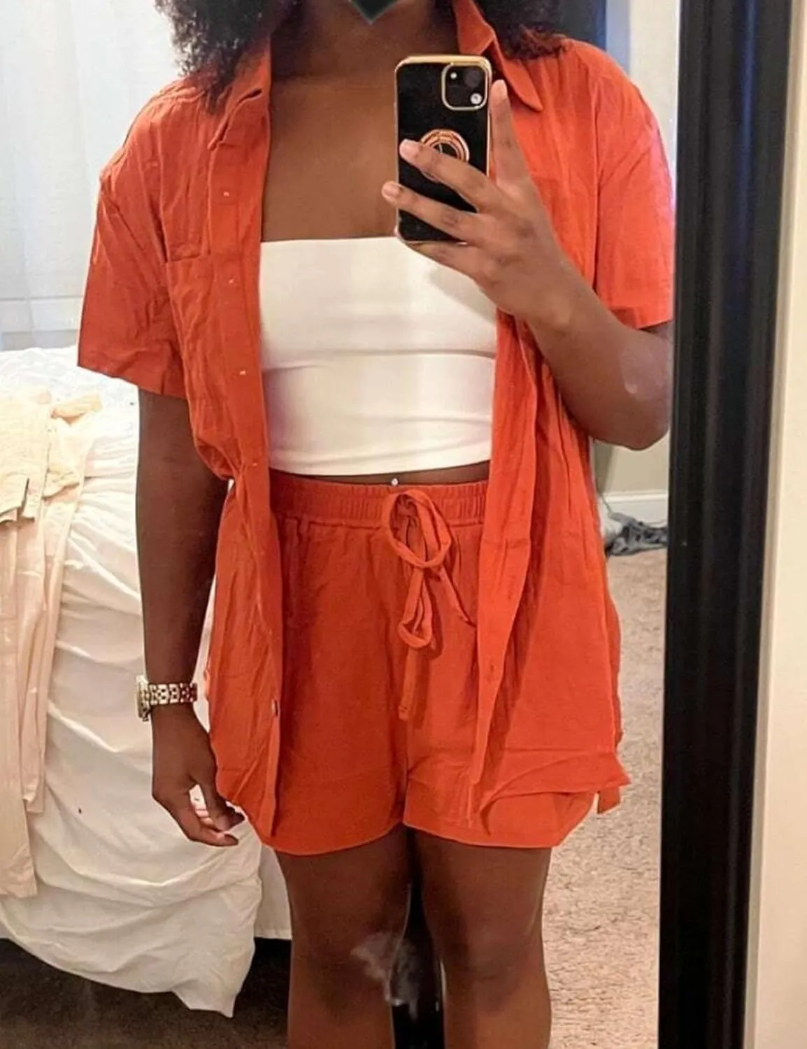 Linen Sets for Women 2 Piece Shorts Summer Beach Short Sleeve Top and Shorts Vacation Tracksuits