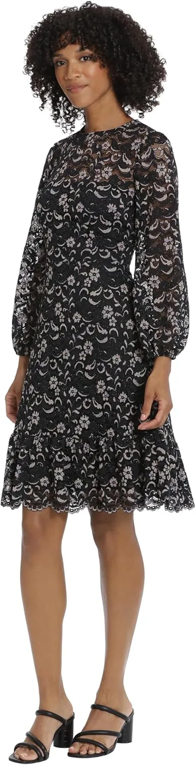 Maggy London Women's Long Sleeve Floral Lace Fit and Flare Dress Occasion