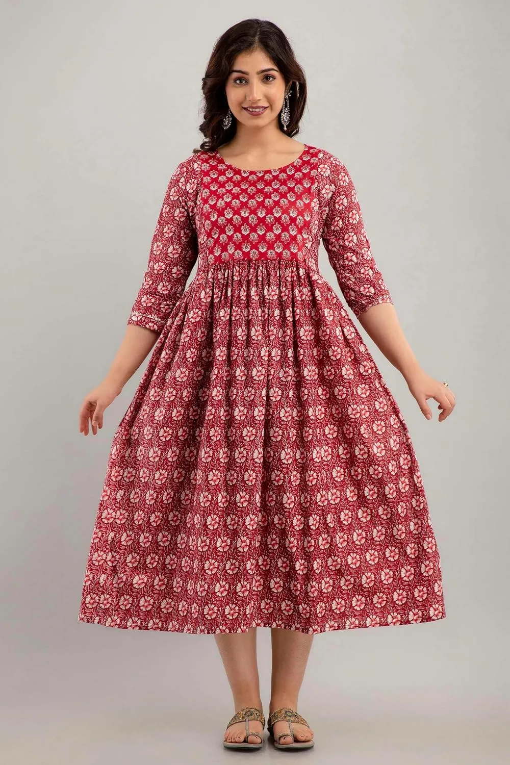 MAGHMAWomen's Maternity Dress Kurti for Pregnancy Women with Breastfeeding Dress with Floral Maternity