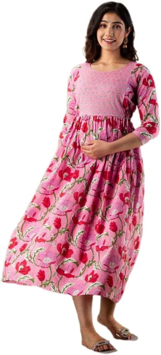 MAGHMAWomen's Maternity Dress Kurti for Pregnancy Women with Breastfeeding Dress with Floral Maternity