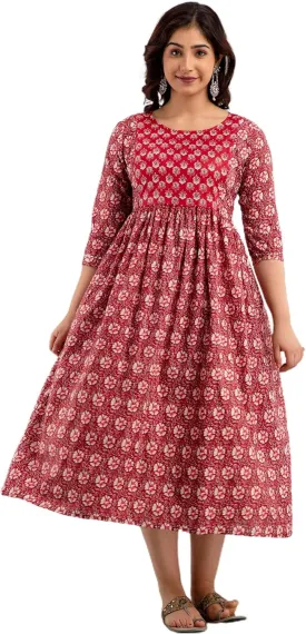 MAGHMAWomen's Maternity Dress Kurti for Pregnancy Women with Breastfeeding Dress with Floral Maternity