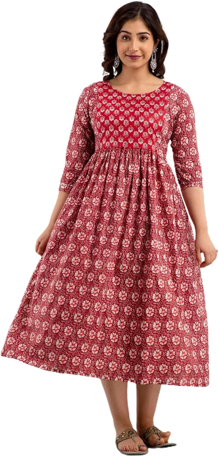 MAGHMAWomen's Maternity Dress Kurti for Pregnancy Women with Breastfeeding Dress with Floral Maternity