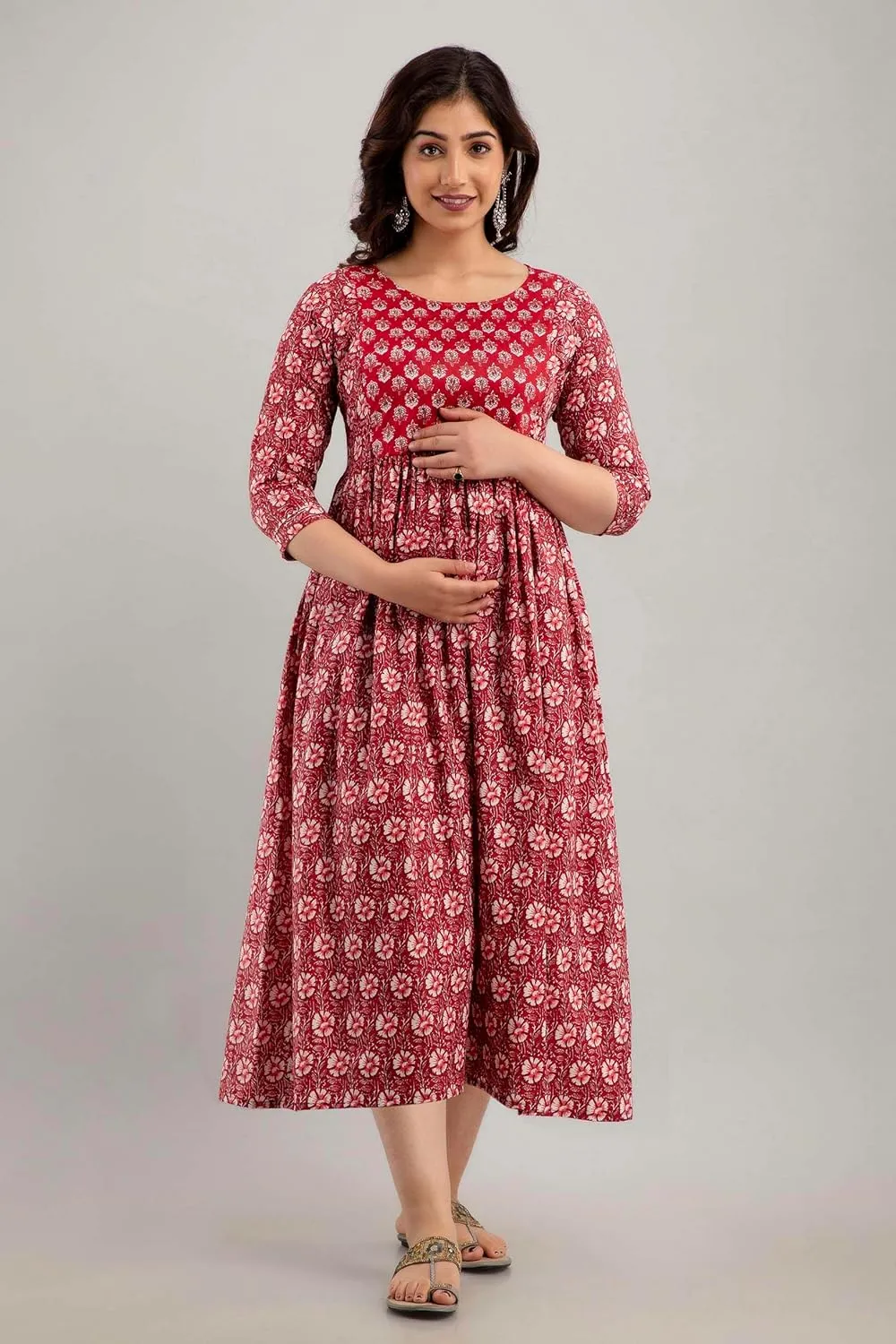 MAGHMAWomen's Maternity Dress Kurti for Pregnancy Women with Breastfeeding Dress with Floral Maternity