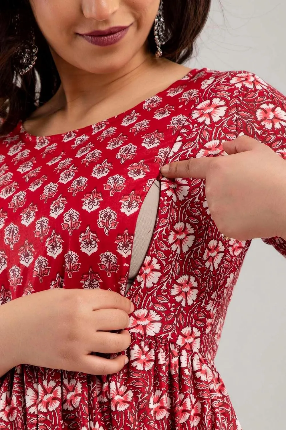 MAGHMAWomen's Maternity Dress Kurti for Pregnancy Women with Breastfeeding Dress with Floral Maternity