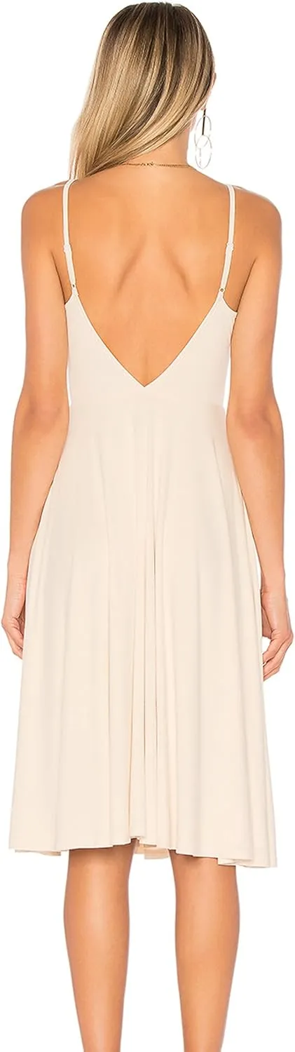 May&Maya Women's Adjustable Shoulder Straps V-Neck and Deep V Back Midi Tank Dress