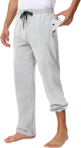 Men's 30" 34" 36" Cotton Yoga Sweatpants - Athletic Casual Lounge Open Bottom Straight Leg Loose Pants Zipper Pockets