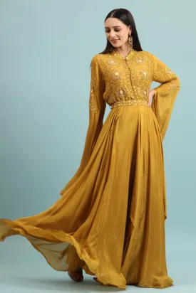 Mustard Embellished Chinon Silk Gown