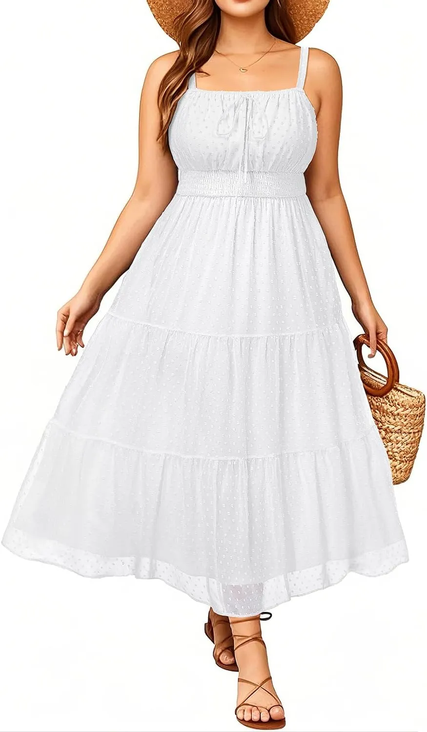 Plus Size Summer Dresses - Boho Maxi Sundress with Pockets Spaghetti Strap Long Casual Sun Dress for Vacation and Beach