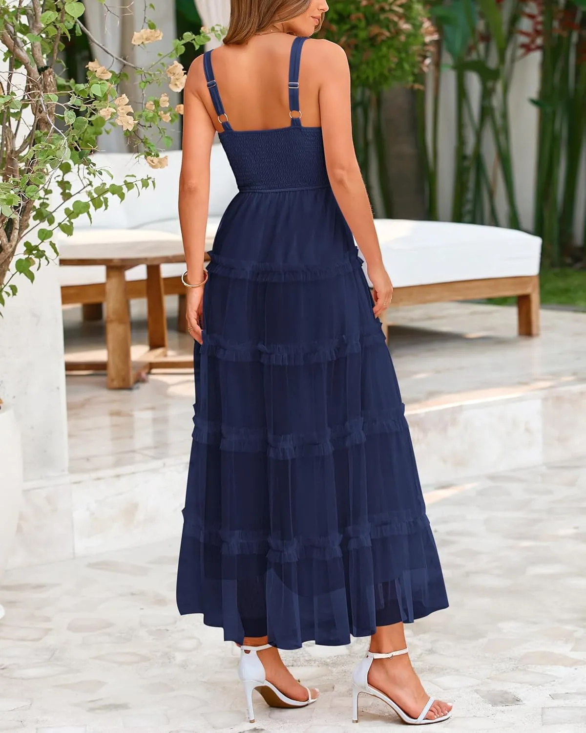 PRETTYGARDEN Women's Summer Dresses 2025 Sleeveless Smocked Tiered Ruffle Tulle A-Line Flowy Wedding Party Maxi Dress