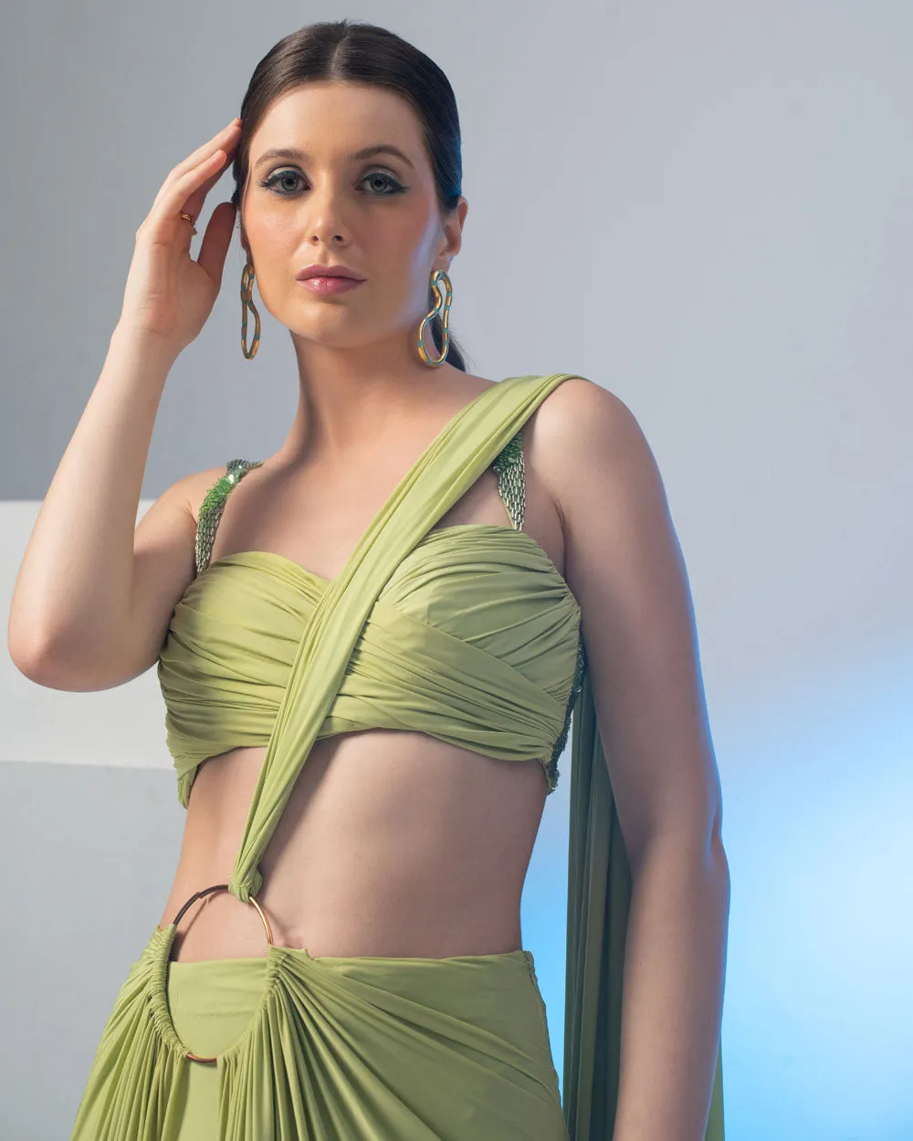 Ring Detailed Pre-Draped Saree