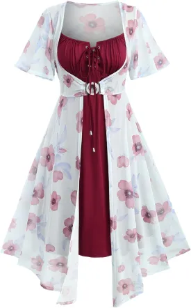 ROSE GAL Rosegal Plus Size Women Sundress Set Flutter Sleeves Floral Dress and Lace-up Cami Dress