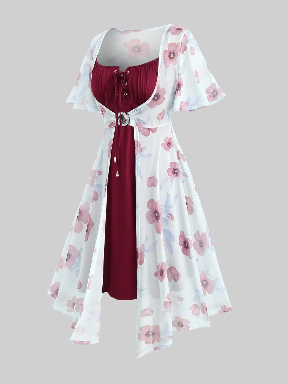 ROSE GAL Rosegal Plus Size Women Sundress Set Flutter Sleeves Floral Dress and Lace-up Cami Dress