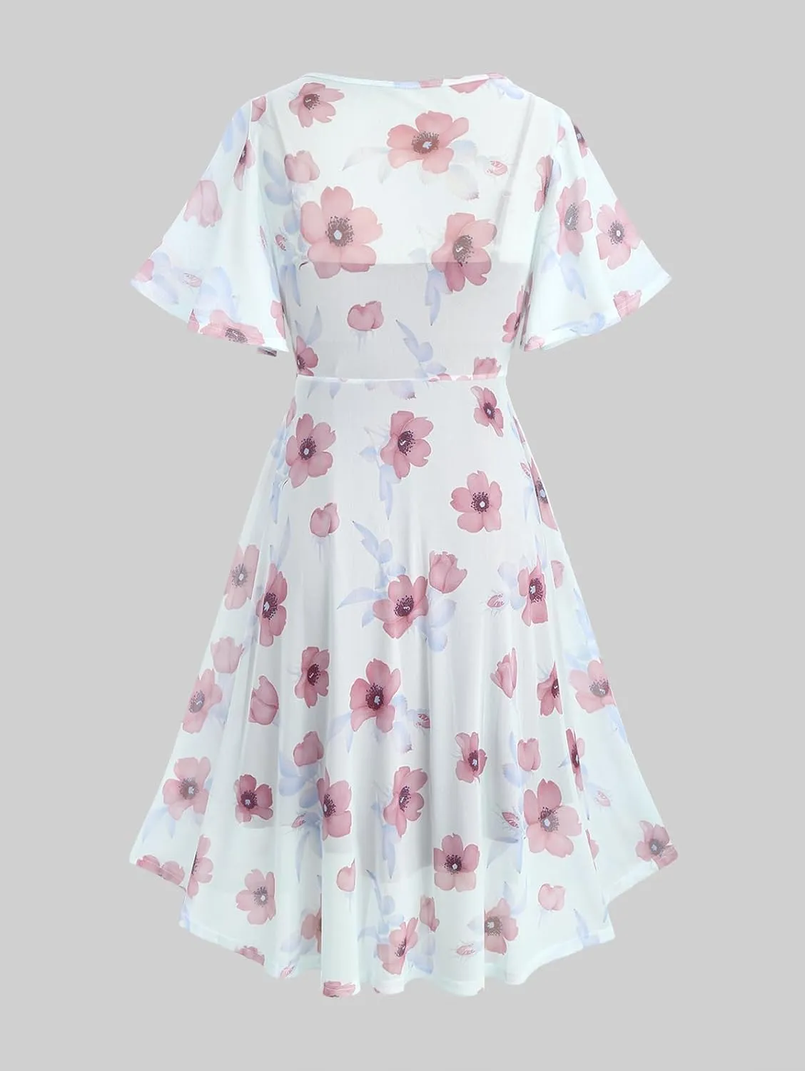 ROSE GAL Rosegal Plus Size Women Sundress Set Flutter Sleeves Floral Dress and Lace-up Cami Dress