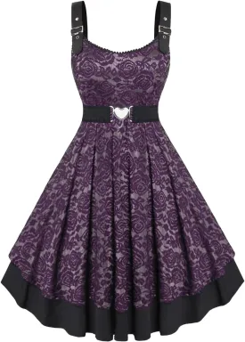 ROSE GAL Women Plus Size 1950s Vintage Floral Lace Jacquard Belt Fit and Flare Dress Cocktail Party Dress