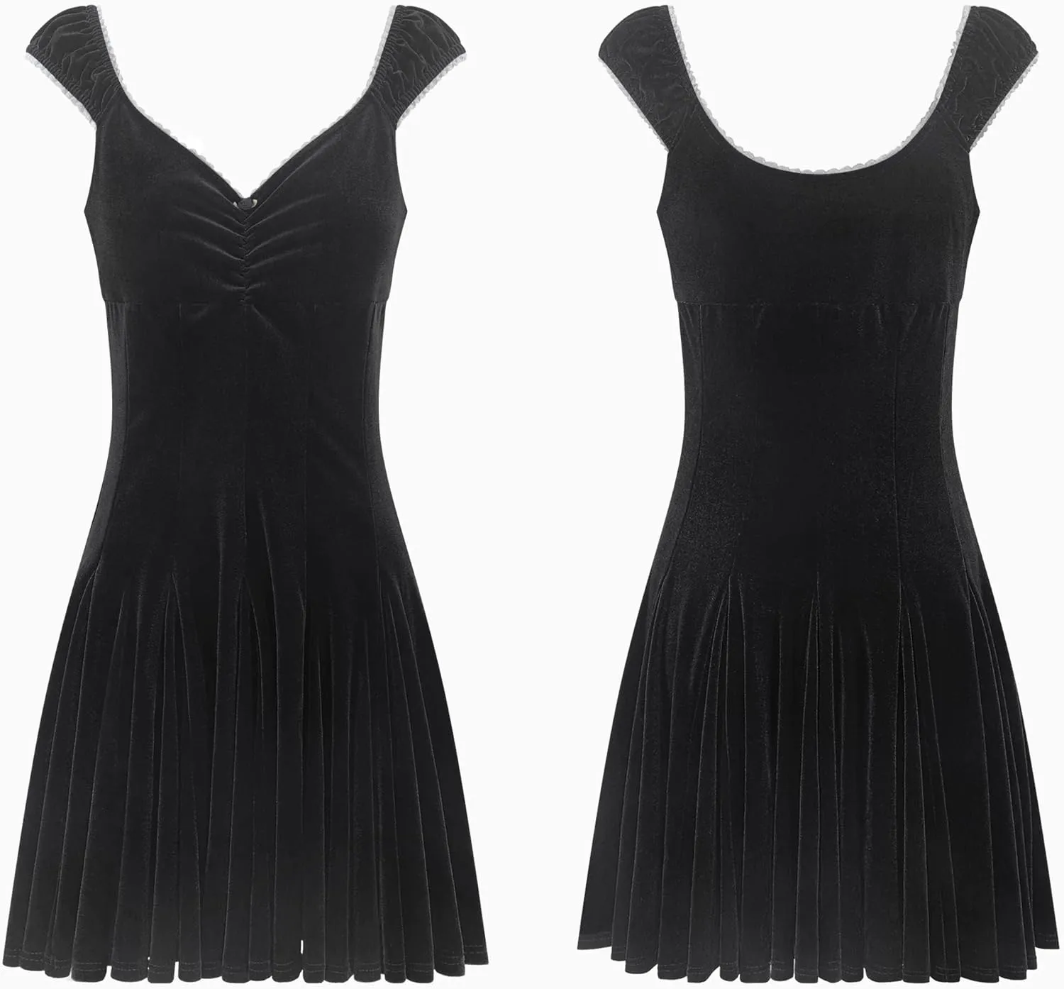 R.Vivimos Women's Fall Velvet Party Dress Sleeveless V Neck Empire Waist Elastic Fit and Flare Swing Mini Dress