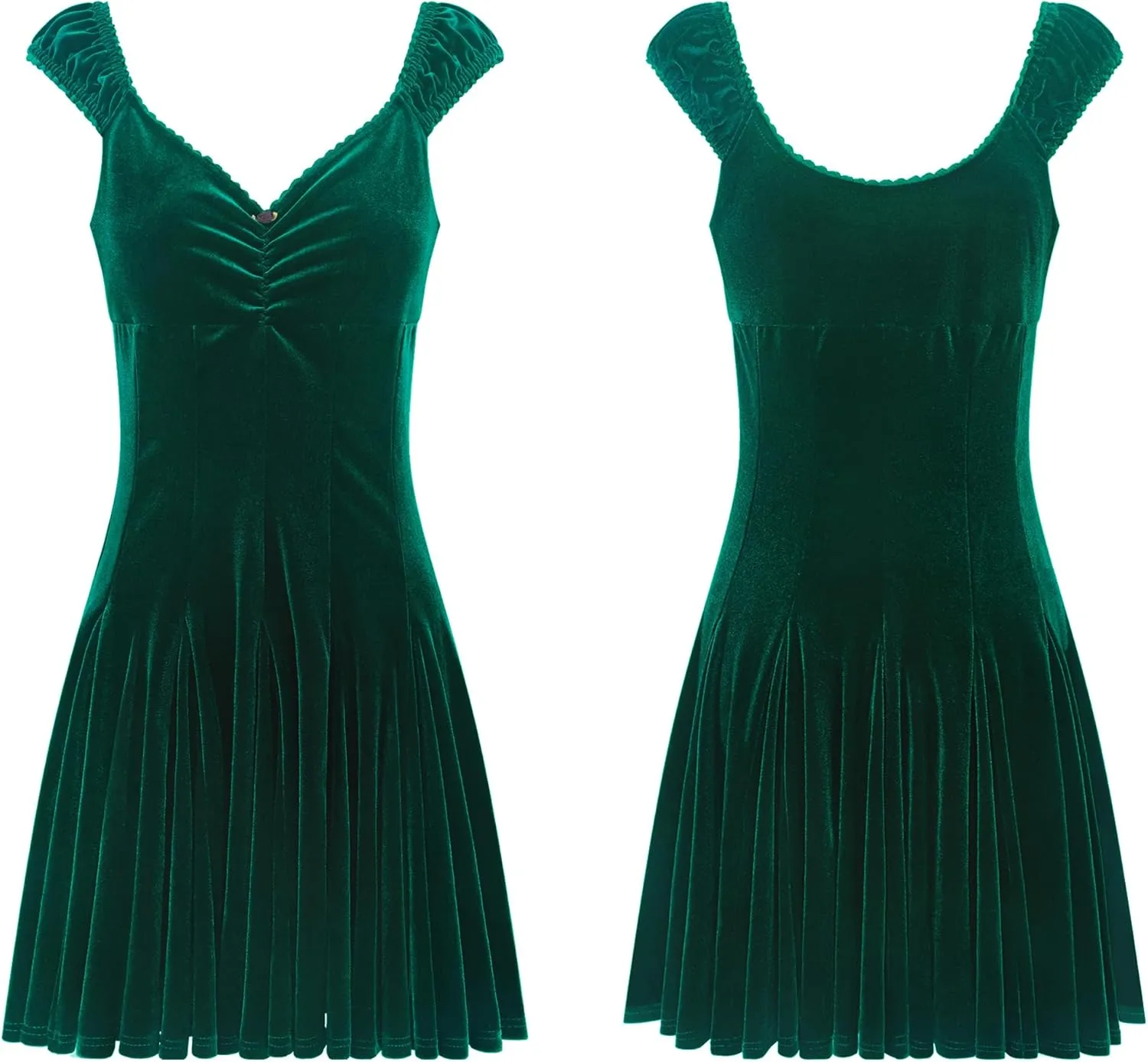 R.Vivimos Women's Fall Velvet Party Dress Sleeveless V Neck Empire Waist Elastic Fit and Flare Swing Mini Dress
