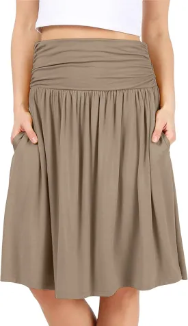 Simlu Skirts for Women Regular and Plus Size Skirt with Pockets Below The Knee Length Ruched Flowy Midi Skirt
