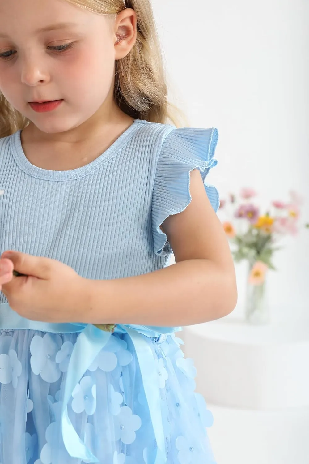 Sinhoon Toddler Girl Tulle Dress Summer Ruffle Sleeveless Baby Girl Fashion Casual Dresses 1-6Y