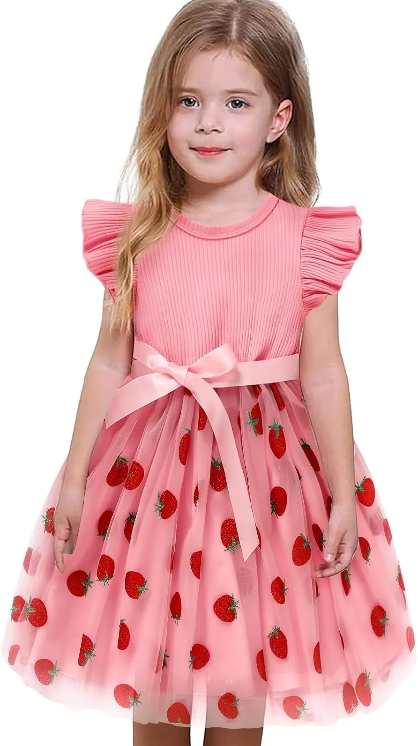Sinhoon Toddler Girl Tulle Dress Summer Ruffle Sleeveless Baby Girl Fashion Casual Dresses 1-6Y